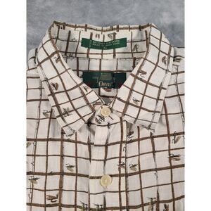 Orvis Shirt Men's XL White Fly Fishing Linen Button Up All Over Print Fly Lures